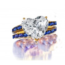 Diamond Ring with Blue Sapphires in Gold or Platinum