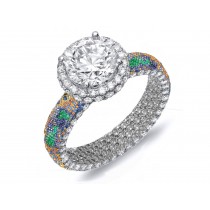 Brilliant & Rich Pave Cluster Diamond & Multi-Colored Precious Stones Rubies, Emeralds & Blue, Pink, Purple, Yellow Sapphires