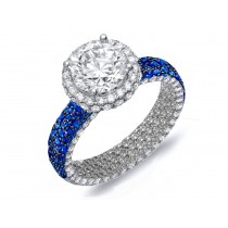 Made To Order Rings Featuring Delicate French Halo Pave Diamonds & Vivid Blue Sapphires