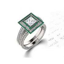 Made To Order Delicate Micro Pave Halo Vivid Green Emerald & Diamond Engagement Rings