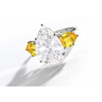 Pear-Shaped Diamond & Yellow Sapphire Three Stone Engagement and Right Hand Rings