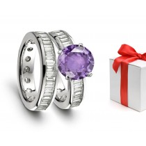 Perfection: Lively Rich Purple Sapphire & Sparkling Diamond Engagement & Wedding Rings