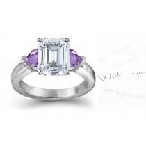 Side Heart Purple Sapphire & Diamond & Engagement Ring