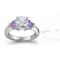 Heart Purple Sapphire & Diamond Round Engagement Ring