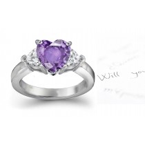 Heart Blue Sapphire & Diamond Round Engagement Ring