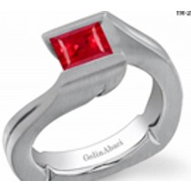 Princess Cut Ruby Gemstone Diamond Tension Set Engagement Rings