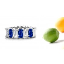 "Vibrant" Emerald Cut Diamond & Emerald Cut Sapphire Eternity Band