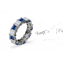 Vibrant Bar Set Princess Cut Sapphire and Diamond Eternity Band in 14k Gold