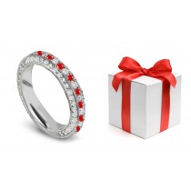 Design & Style: Twinkling Diamond & Ruby Eternity Band in Polished Platinum or Gold Size 3 to 8