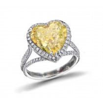Latest Addition Ring with Heart Yellow Sapphire & Pave Set White Diamonds in Gold or Platinum