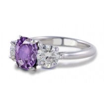 Oval Purple Sapphire Three-Stone Sapphire Engagement Ring with Round Diamonds