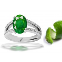 Creative Designs: Pave Set Diamond & Split Shank Gold Emerald Oval & Diamond Ring