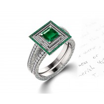 Made To Order Delicate Micro Pave Halo Vivid Green Emerald & Diamond Engagement Rings