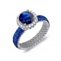 Made To Order Rings Featuring Delicate French Halo Pave Diamonds & Vivid Blue Sapphires