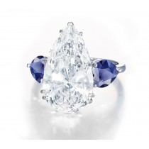 Pear-Shaped Diamond & Heart Blue Sapphire Three Stone Engagement and Right Hand Rings