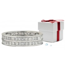 Eternity Ring: Platinum Diamond Ring Channel Set with Round Diamonds.