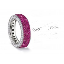 Made to Order French pave Set Brilliant Cut Round Diamonds & Pink Sapphires Eternity Rings & Bands