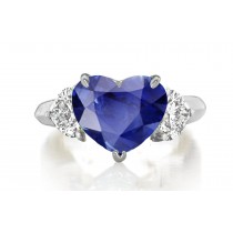 Premium Quality Unique Heart Shaped Diamonds & Blue Sapphire Heart Three Stone Rings