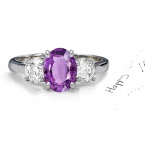 Oval Purple Sapphire Three-Stone Sapphire Engagement Ring with Trapezoid Diamonds