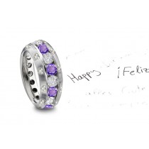 Burnish Set Heart Diamond & Purple Sapphire Rings