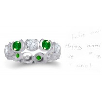 Diamond & Emerald Wedding Eternity Semi-Bezel Ring