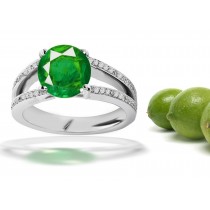 Artistic Merchandise: Gold Split Shank Emerald Round & Diamond Anniversary Ring