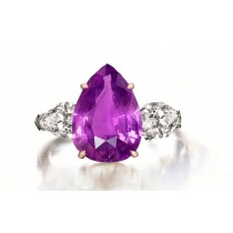 Custom Manufactured Three Stone Pear-Shaped Diamonds & Purple Sapphire Ring