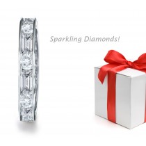 World's Most Elegant 30 Round Brilliant & Baguette Cut Diamonds Channel Set Eternity Ring Channel Set in Platinum & 14k White Gold