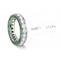 Micro pave Halo Brilliant Round-Cut Green Emerald & Diamond Eternity Rings