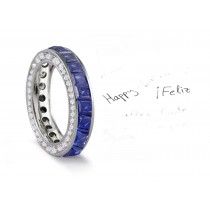 Micro pave Halo  Round & Princess Cut Diamond & Blue Sapphire Eternity Rings