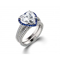 Delicate Micro Pave Halo Vivid Blue Sapphires & Brilliant-Cut Round Diamonds Designer Engagement Rings
