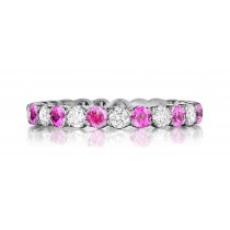 Made To Order Just For You Round Pink Sapphire & Diamond Prong Set Eternity Wedding Band Rings