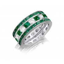 Made To Order Just For You Brilliant Round Cut Green Emerald & Diamond Prong Set Eternity Anniversary Band Rings