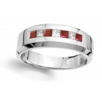 Ruby Diamond Rings: Platinum ruby diamond princess cut band