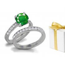Prices Depending Upon Size:Extraordinary Channel Set Emerald Ring With Diamonds in 14k White Gold 