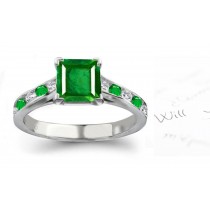 Symbolic Solitaire Princess Cut Emerald, Emerald Diamond Accents Gold Band & Ring
