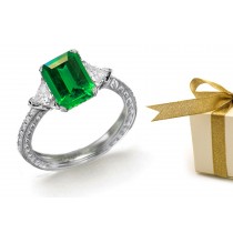 Half Hoop, three stones: Gold & Vibrant, Lucious Trillion Diamond & Emerald Cut Emerald 3 Stone Ring