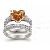 Blazing Heart Brown Diamond & White Diamond Art Deco Engagement & Wedding Ring