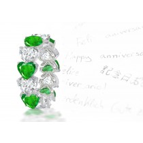 Designer Emerald Hearts & Diamond Hearts Stylish Unique Eternity Rings