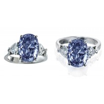 Blue Diamond Rings: Platinum Blue Oval Diamond and White Trillion Diamonds Engagement Rings