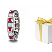 Princess Cut Ruby and Diamond Square Bezel Set Eternity Band in Gold