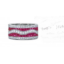 6mm Wide Micropavee Ruby Band, Diamond Wave & Diamond Borders 