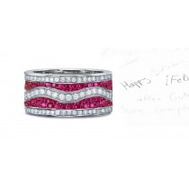 6mm Wide Micropavee Ruby Band, Diamond Wave & Diamond Borders 