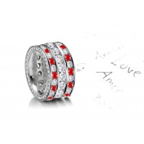 Truly Unique: Three Sparkling Rows of Ruby & Diamond Eternity Bands in Platinum 950 Size 3 to 6