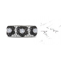 6 mm Wide Micropavee Crusted White Diamonds & Black Diamond Flower Pattern in Platinum