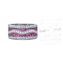 Micropavee Pink Sapphire Diamond Eternity Gold Wave Band