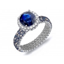 Made To Order Rings Featuring Delicate French Halo Pave Diamonds & Vivid Blue Sapphires