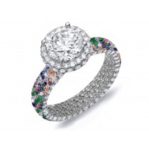 Made To Order Rings With French Pave Halo Brilliant Cut Round Diamonds & Precious Stones