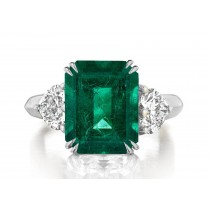 Made to Order Three Stone Rings Heart Shaped Diamonds & Emerald Cut Emerald Rings