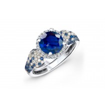 Made To Order Rings Featuring Delicate French Halo Pave Diamonds & Vivid Blue Sapphires